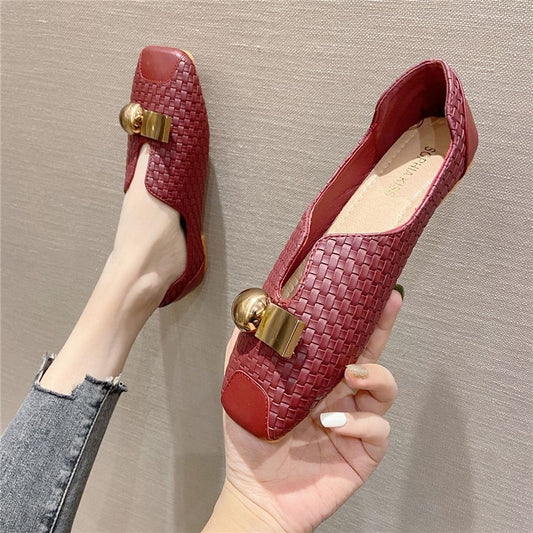 Retro square flat beanie shoes for women square toe  shoes