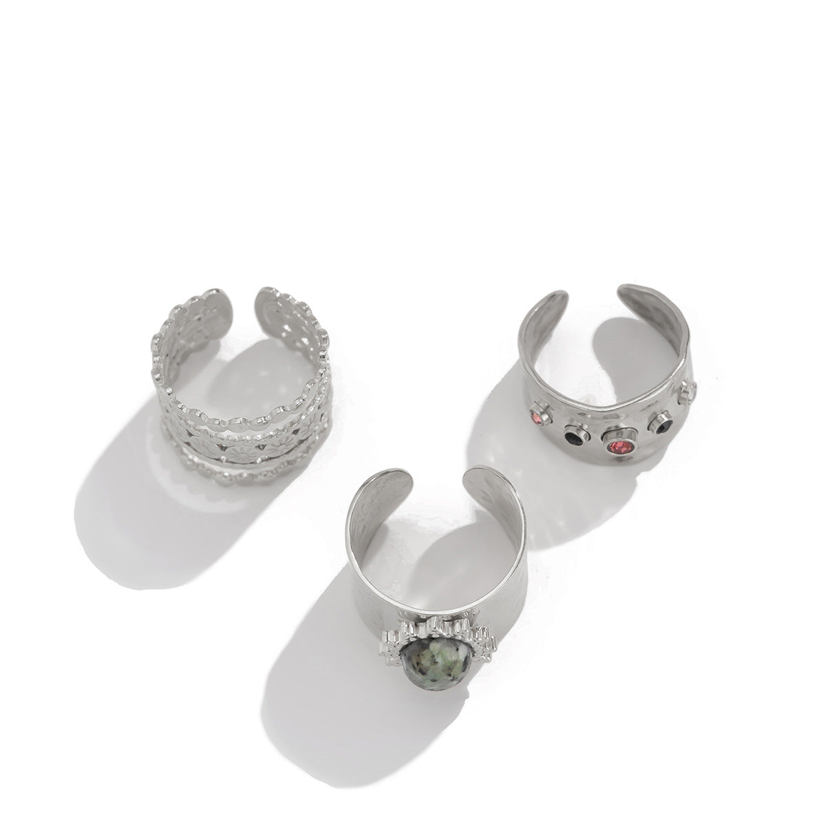 Fashionable Ring Set Hip Hop Metallic Fold Set with Gemstone Rings
