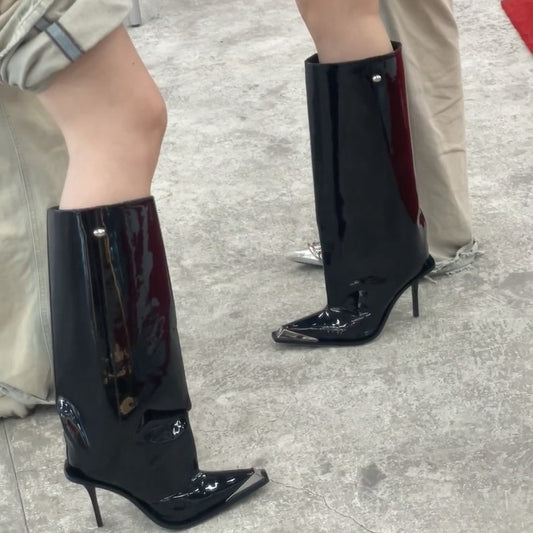 Women's large straight leg boots square toe high-heeled boots