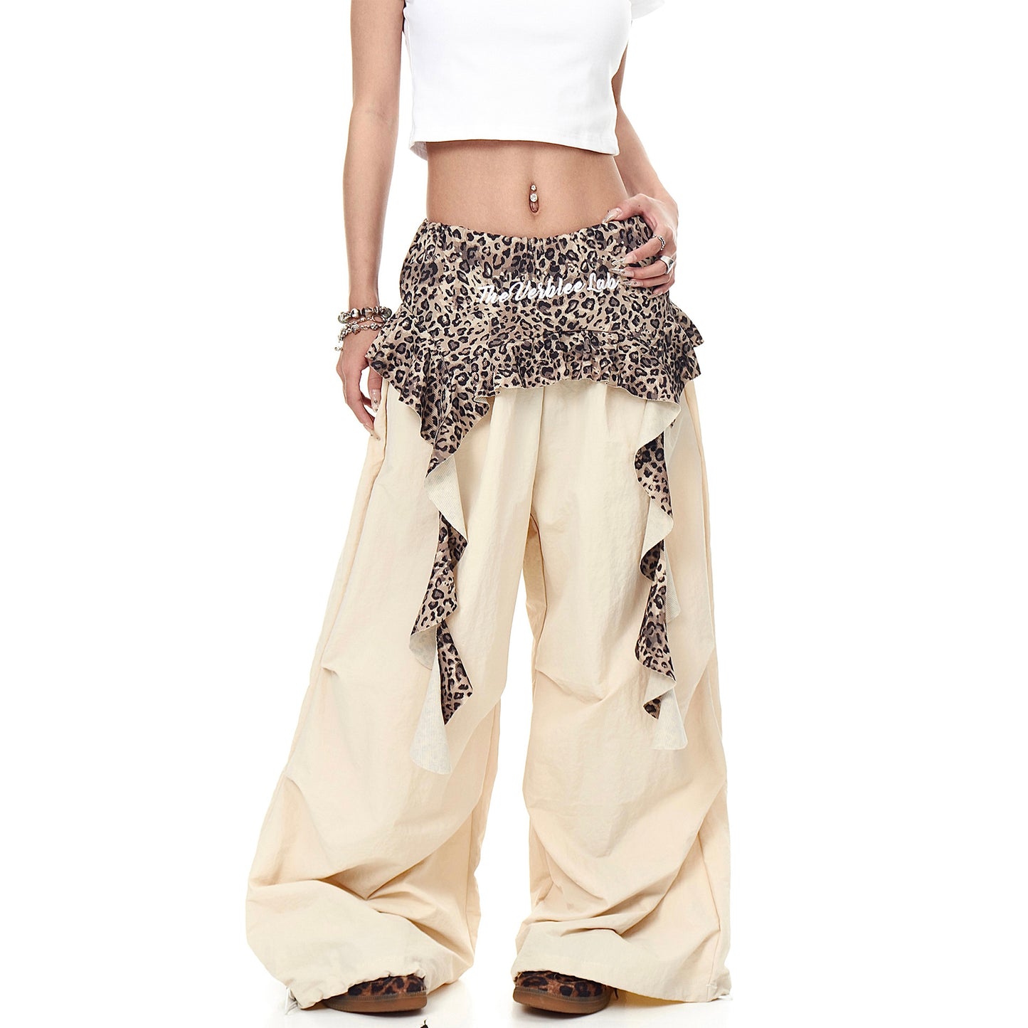 Retro spicy girl leopard print paratrooper pants for women