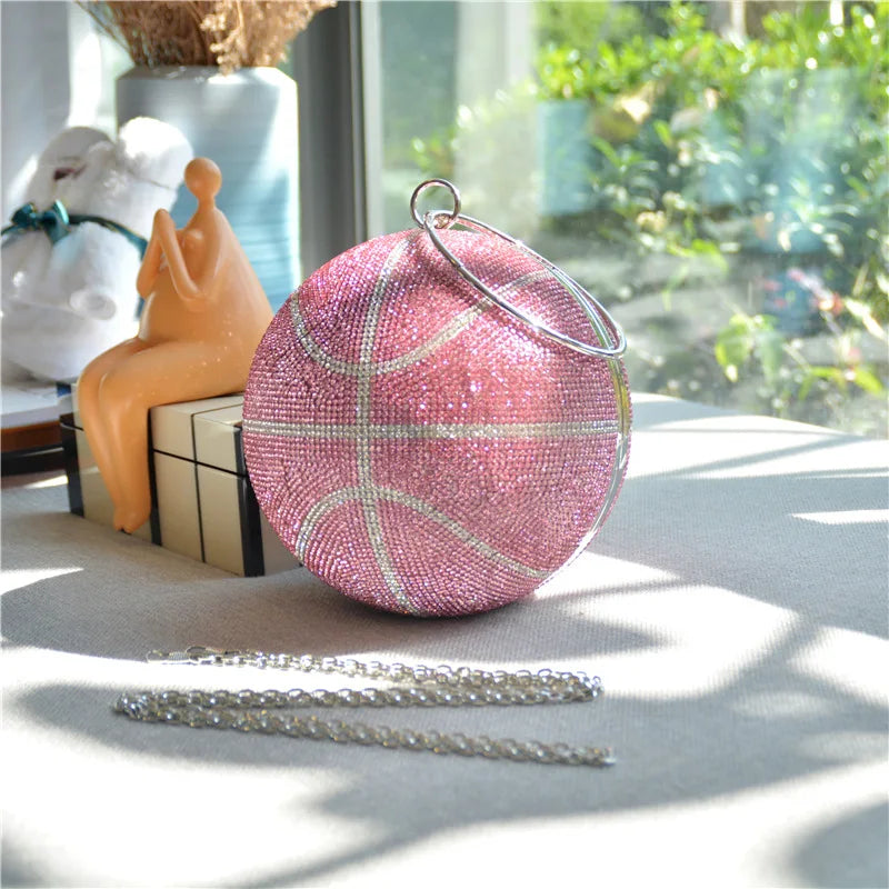 Luxury basketball clutch purse evening Crystal rhinestone shoulder bag