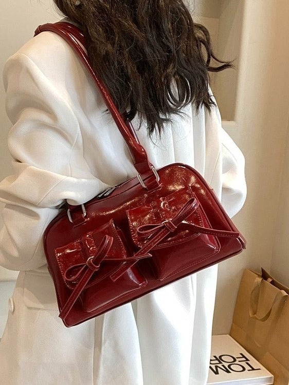 Bow Baguette Shoulder Messenger  Handbag