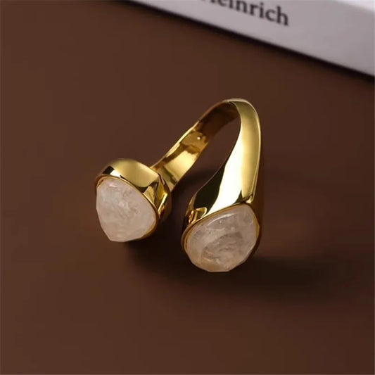 Vintage Natural Stone Crystal Ring Gold Finger Rings