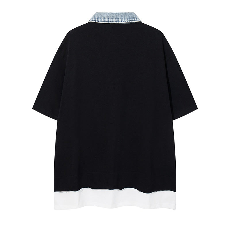 Unisex Foam Letter Print Half-Zip T-shirt