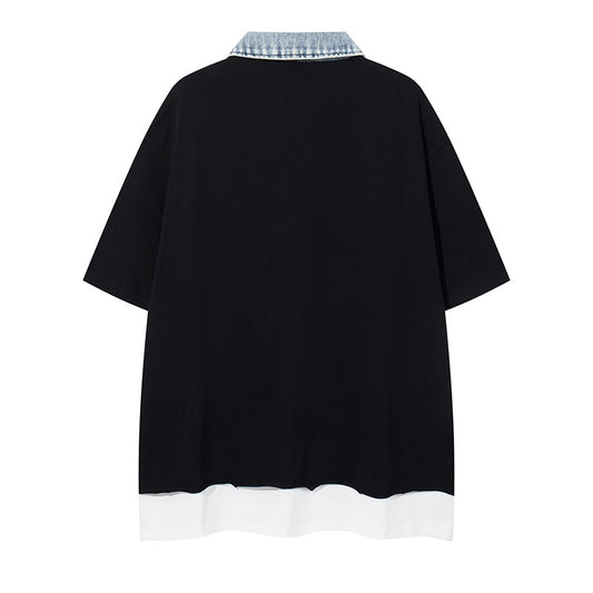 Unisex Foam Letter Print Half-Zip T-shirt