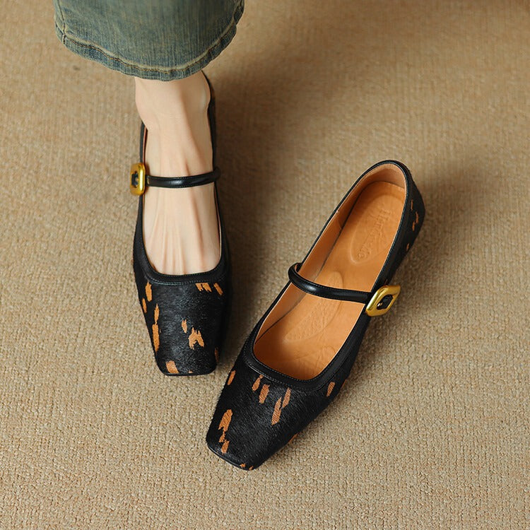 Women’s Polka Dot Square Toe Buckle Shoes