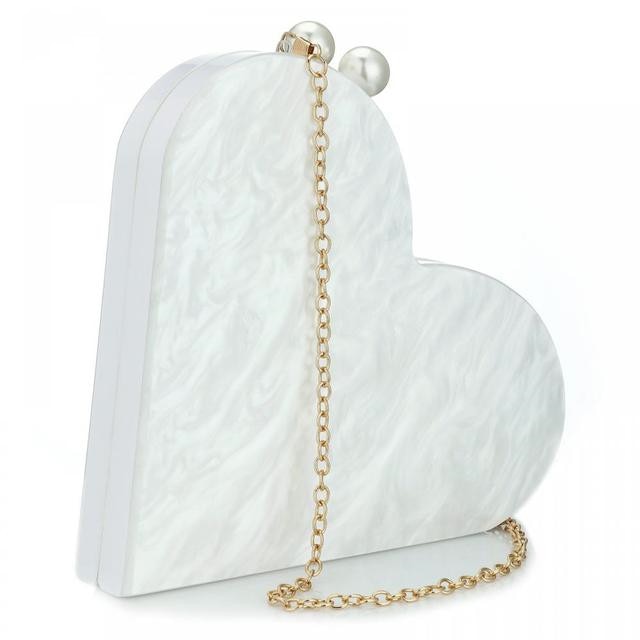 Mother of Pearl White Acrylic Clutch Luxury Heart Evening Bag