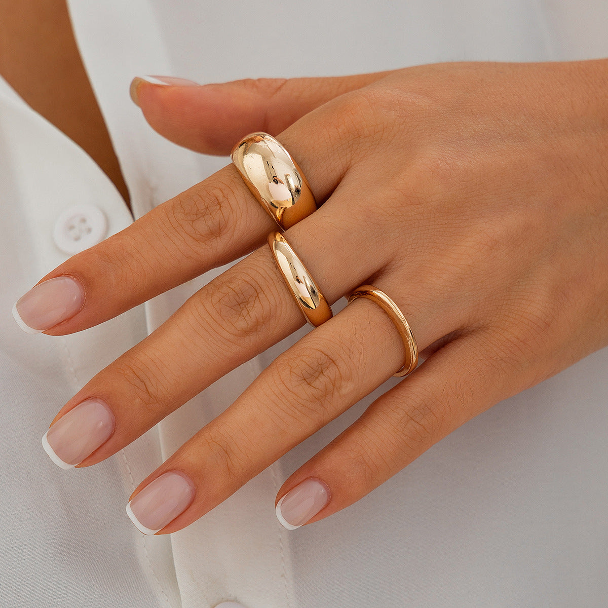 Fashion alloy rings 3-piece set with smooth ring set
