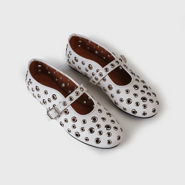 Hollow Out Rivet Mary Jane Ballet Flats Shoes