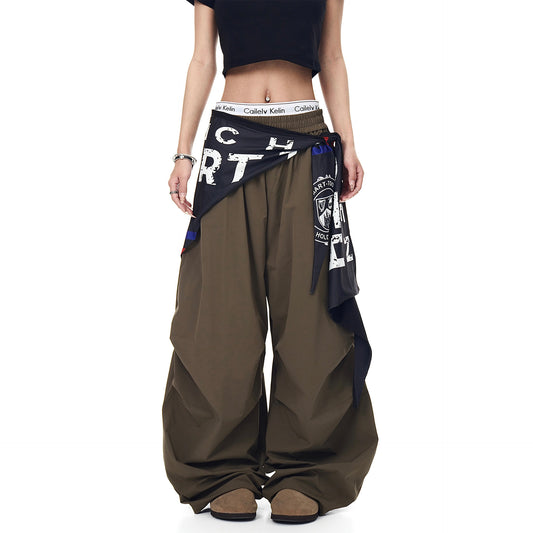 Summer loose pleated curved knife wide leg pants