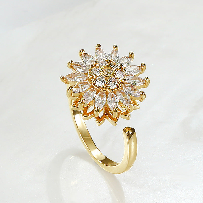 Sunflower Rotating Open Ring Women's Flower Fashion Ring