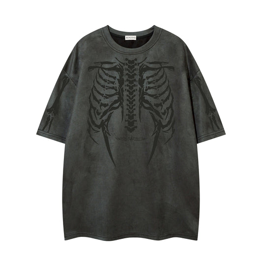 Skeleton print short sleeved T-shirt loose top