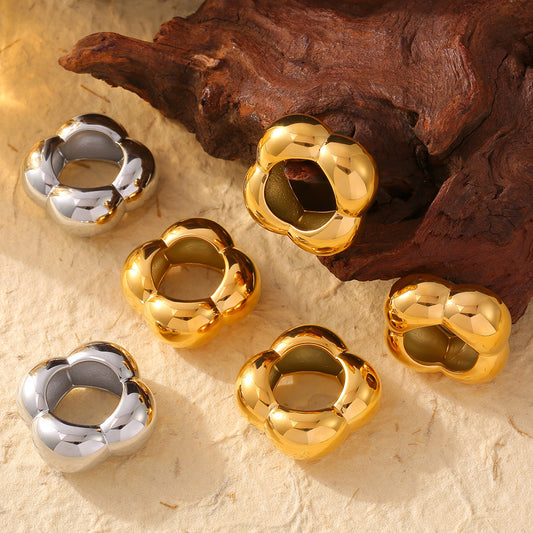Fashionable hollow flower smooth geometric ring for women