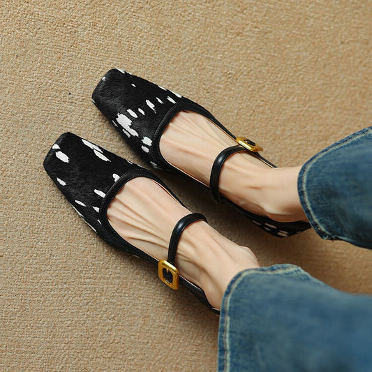 Women’s Polka Dot Square Toe Buckle Shoes