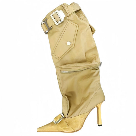 High heels pointed toes belt buckle boots women's shoes