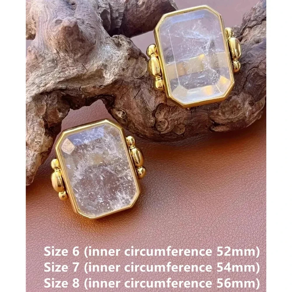 Trending Fashion Retro Square Natural Stone Crystal Ring