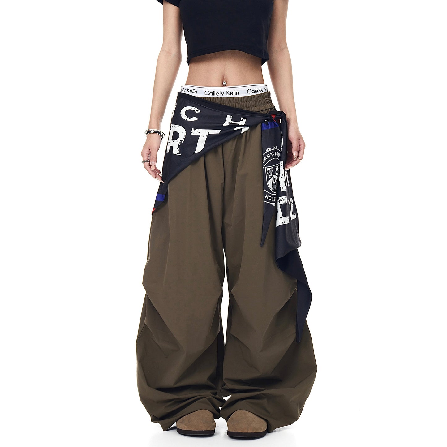 Summer loose pleated curved knife wide leg pants