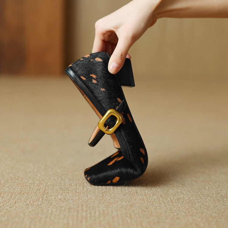 Women’s Polka Dot Square Toe Buckle Shoes