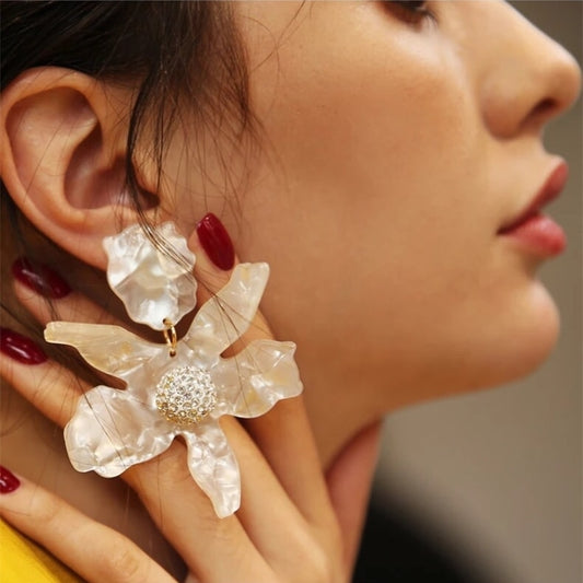 Luxury Resin Flower Statement Drop Earrings