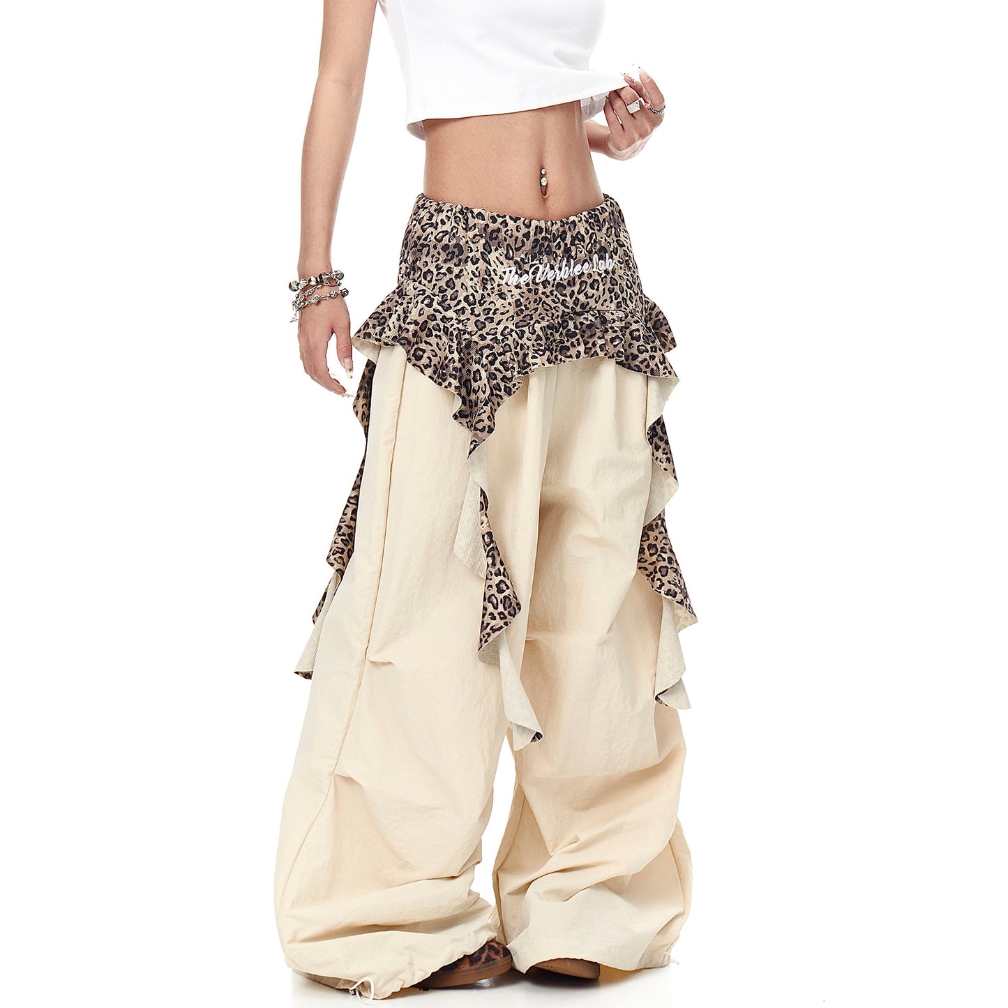 Retro spicy girl leopard print paratrooper pants for women