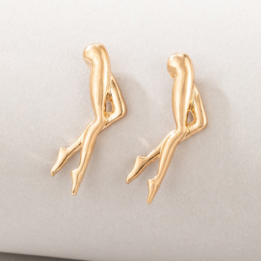 Gold Alloy Leg Charm Earrings