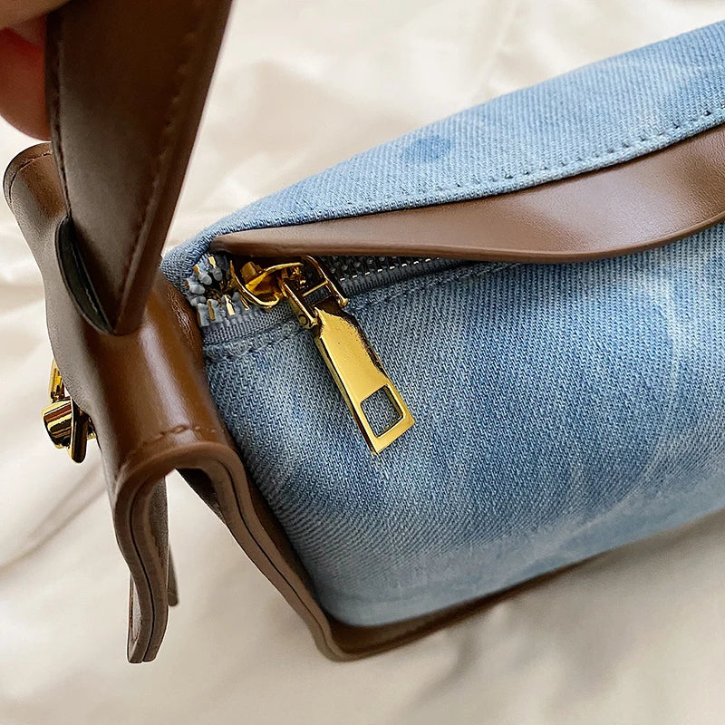 Women’s PU Leather and Denim Shoulder Crossbody Bag