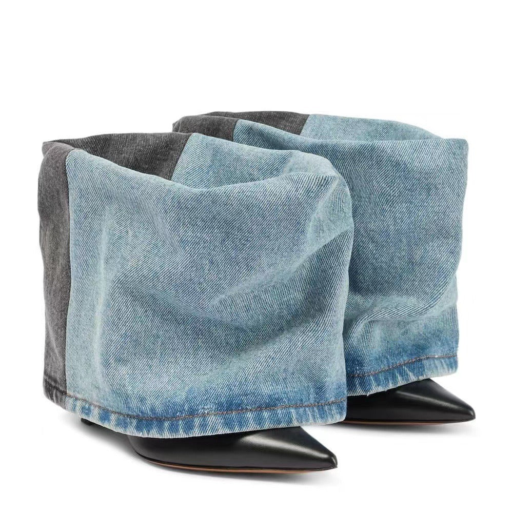 Women's denim  pointed toe high heel short boots sexy trouser boots