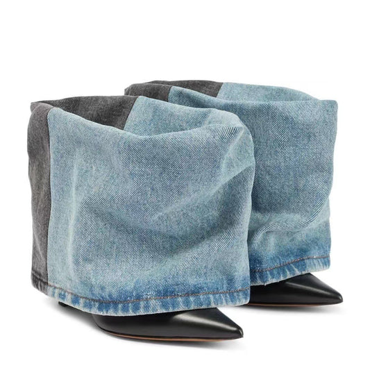 Women's denim  pointed toe high heel short boots sexy trouser boots