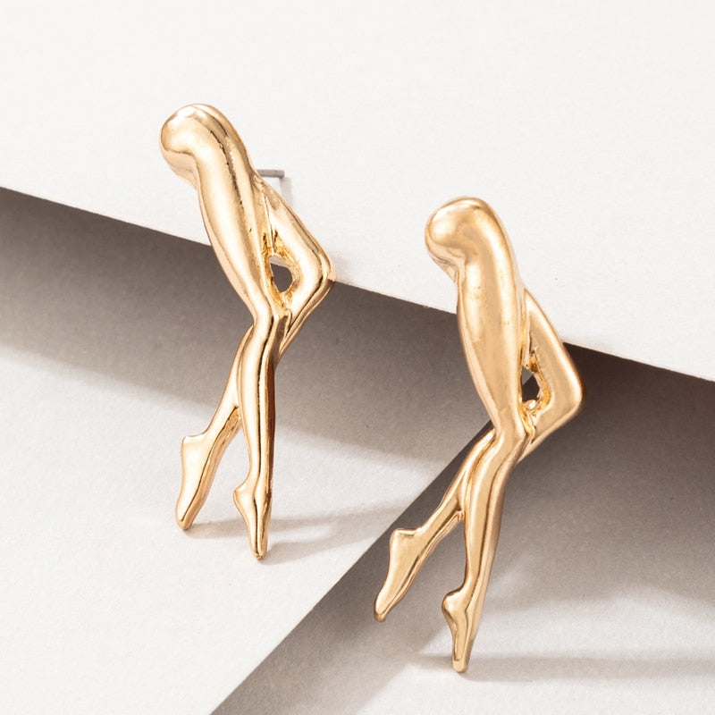Gold Alloy Leg Charm Earrings