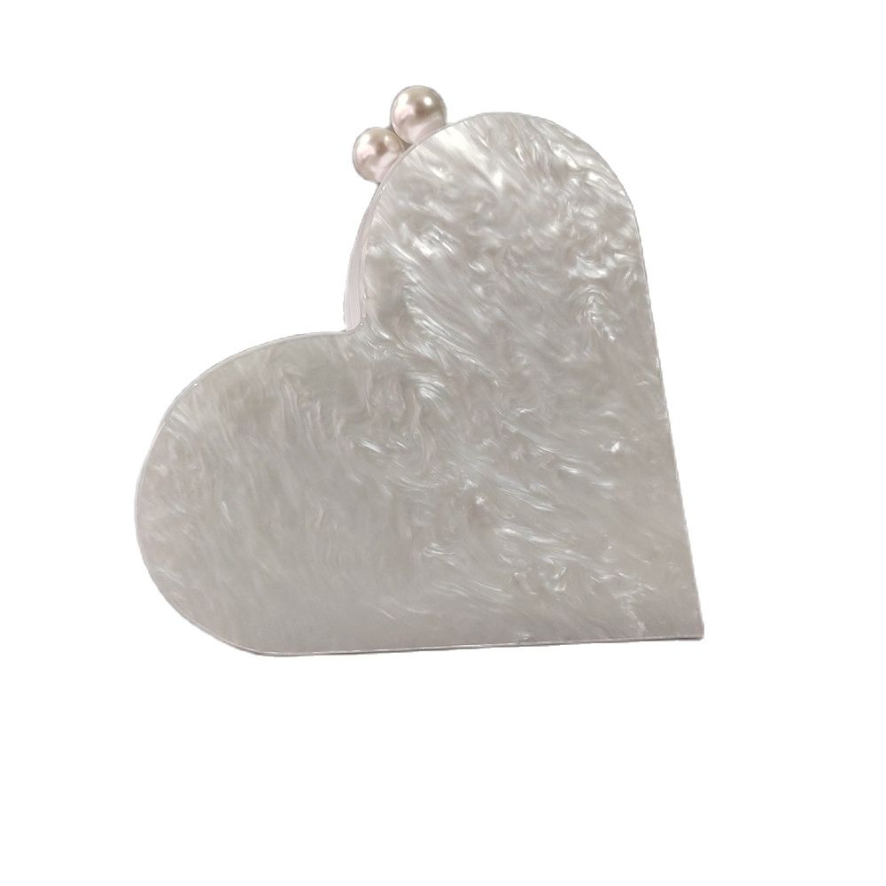 Mother of Pearl White Acrylic Clutch Luxury Heart Evening Bag