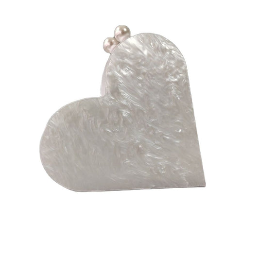 Mother of Pearl White Acrylic Clutch Luxury Heart Evening Bag