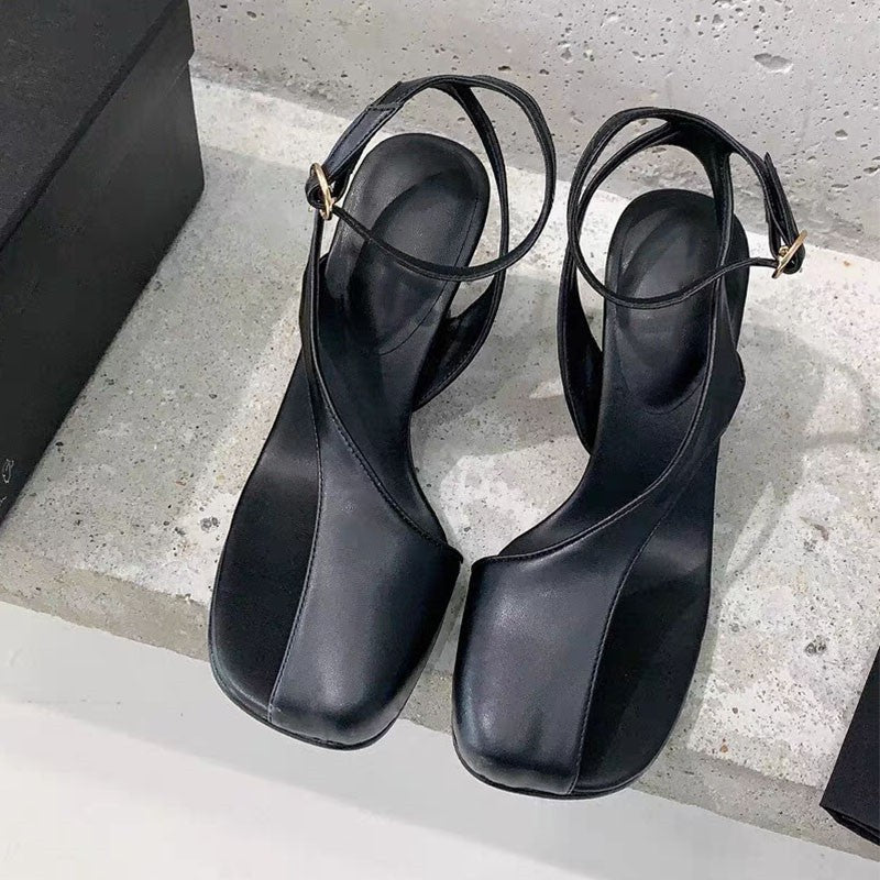 Strange Heel Square Toe Hollow Sandals  Women Shoes Summer