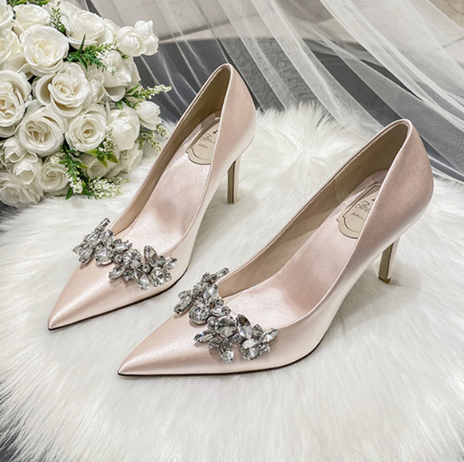 Wedding  crystal bridal shoes  bridesmaid shoes white high heels