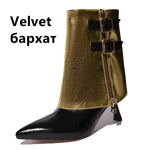 Women’s High Heel Mixed Color Leather Boots