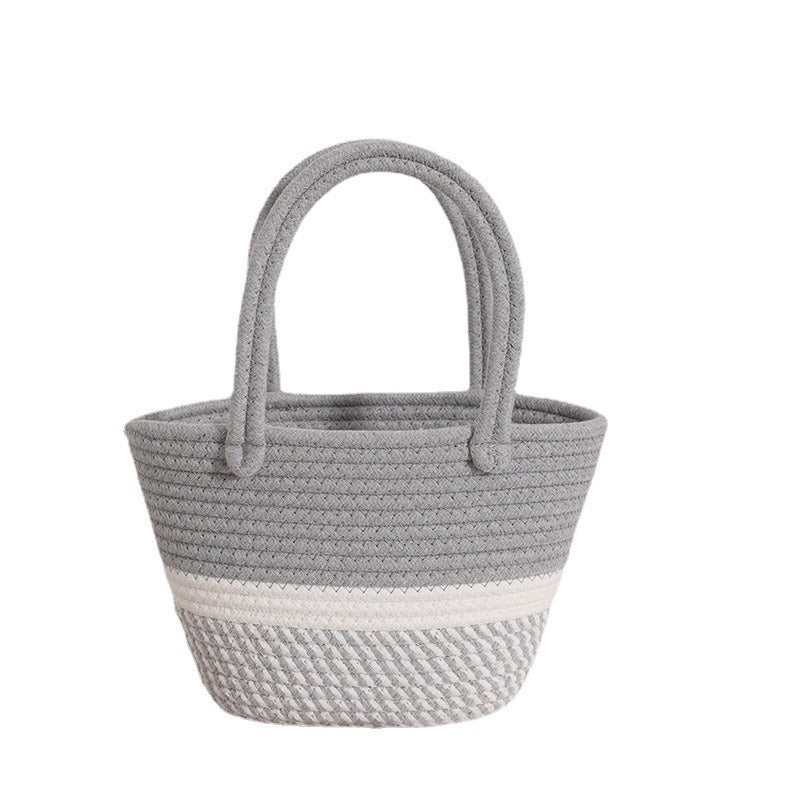 Pink Portable Cotton Woven Bag Holiday Beach Bag