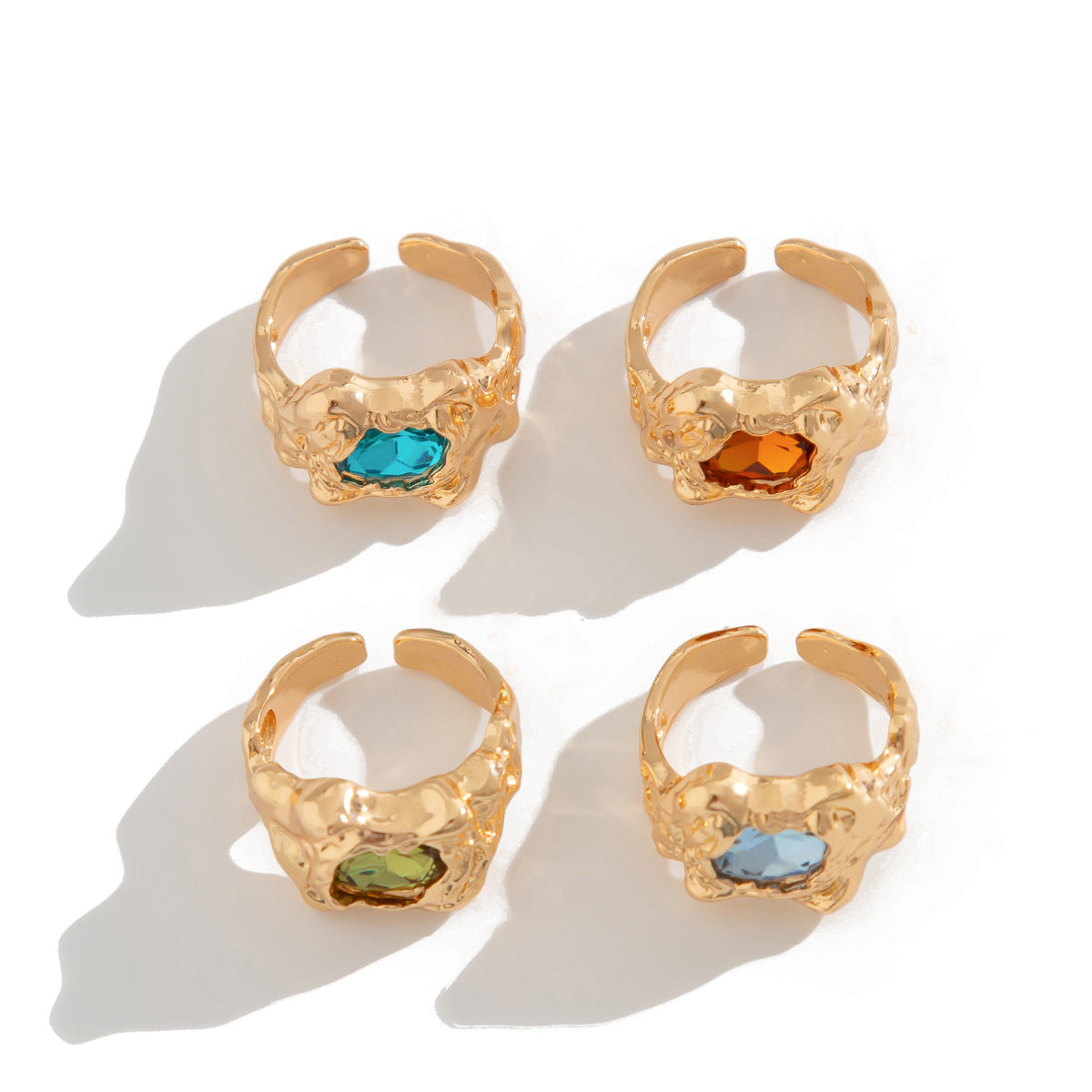 Sweet and cool retro inlaid gemstone pleated ring set