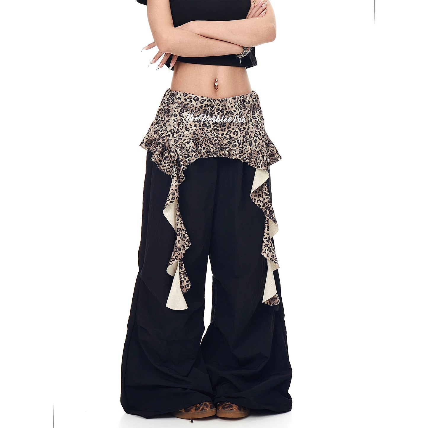 Retro spicy girl leopard print paratrooper pants for women