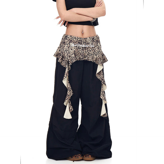 Retro spicy girl leopard print paratrooper pants for women