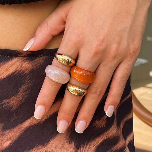 Ins style metal curved ring set retro amber rings