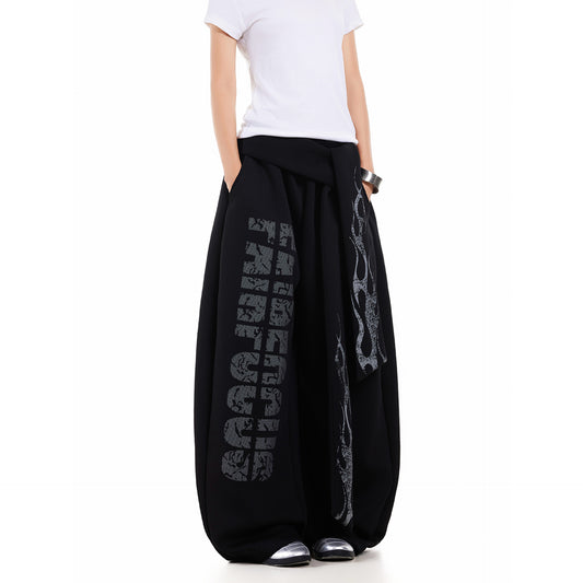 Retro niche letter flame ribbon casual pants for women