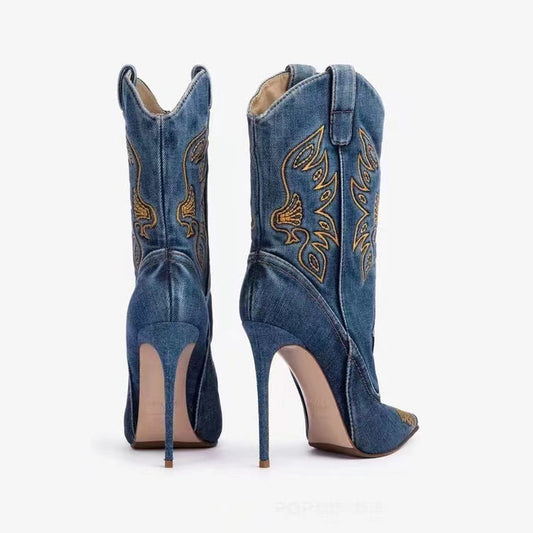 Embroidered Western Cowboy High Heel Boots
