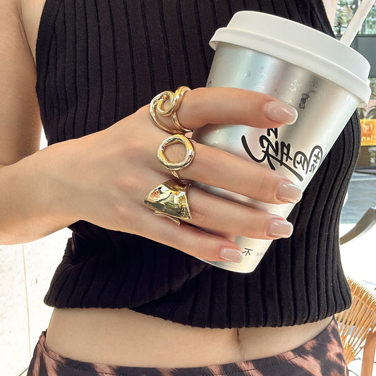 Ins style O-shaped smooth ring set versatile new style