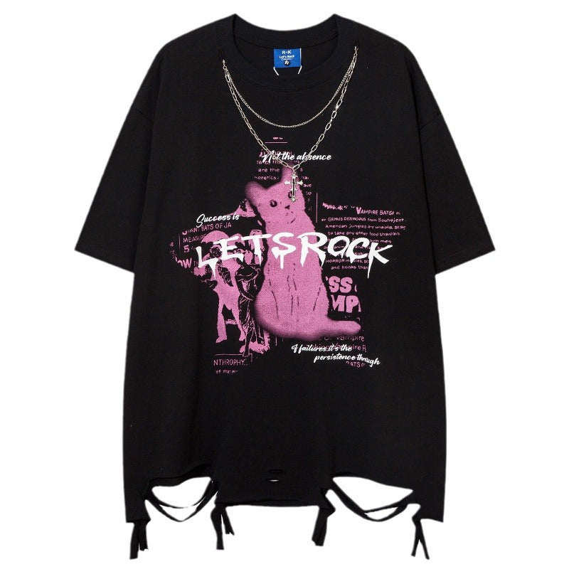 Short Sleeve T-Shirt  Summer High Street Loose Fit Tee