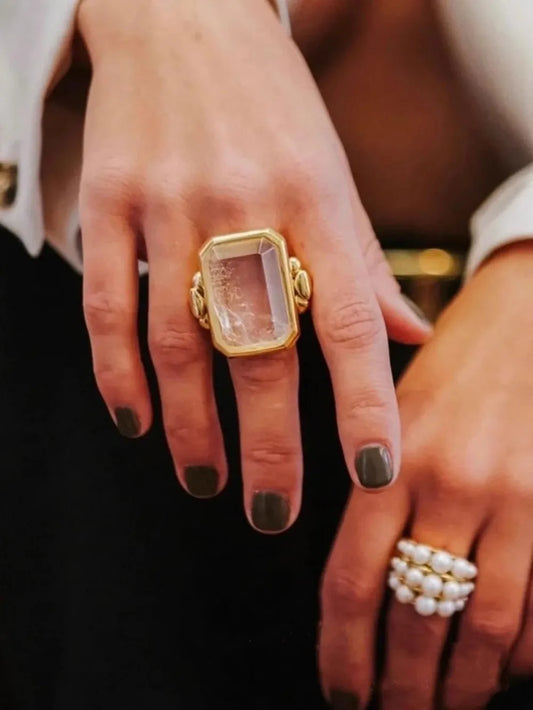 Trending Fashion Retro Square Natural Stone Crystal Ring