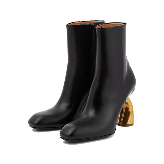 Elegant Metal Heel Square Toe Ankle Boots