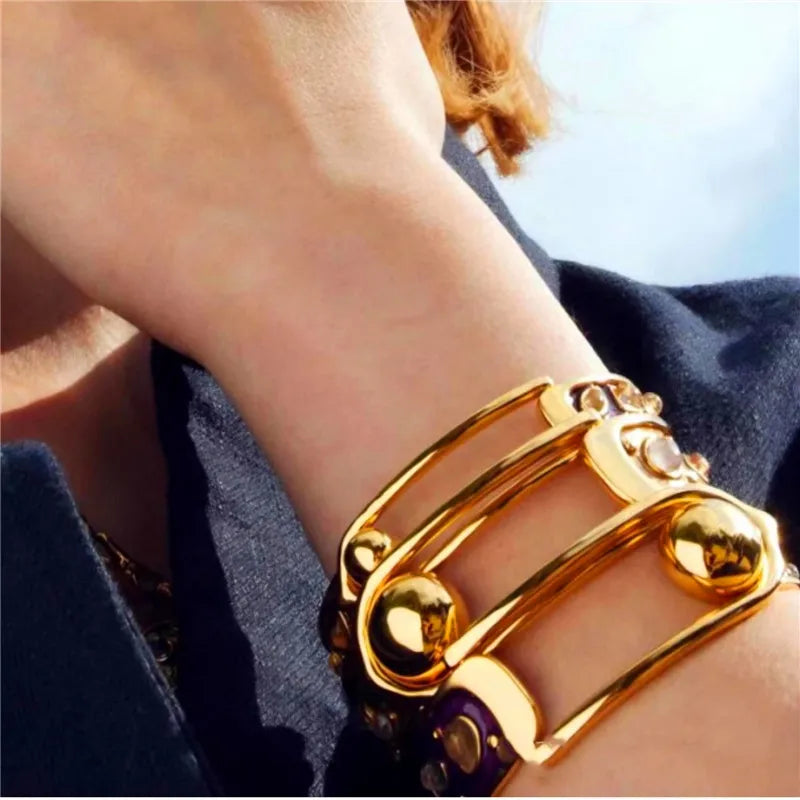 Retro Brass Gold Color Metal Bracelets Bangles for Women