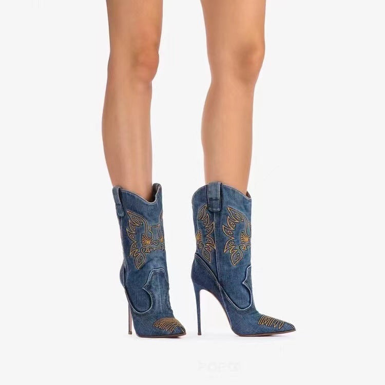 Embroidered Western Cowboy High Heel Boots