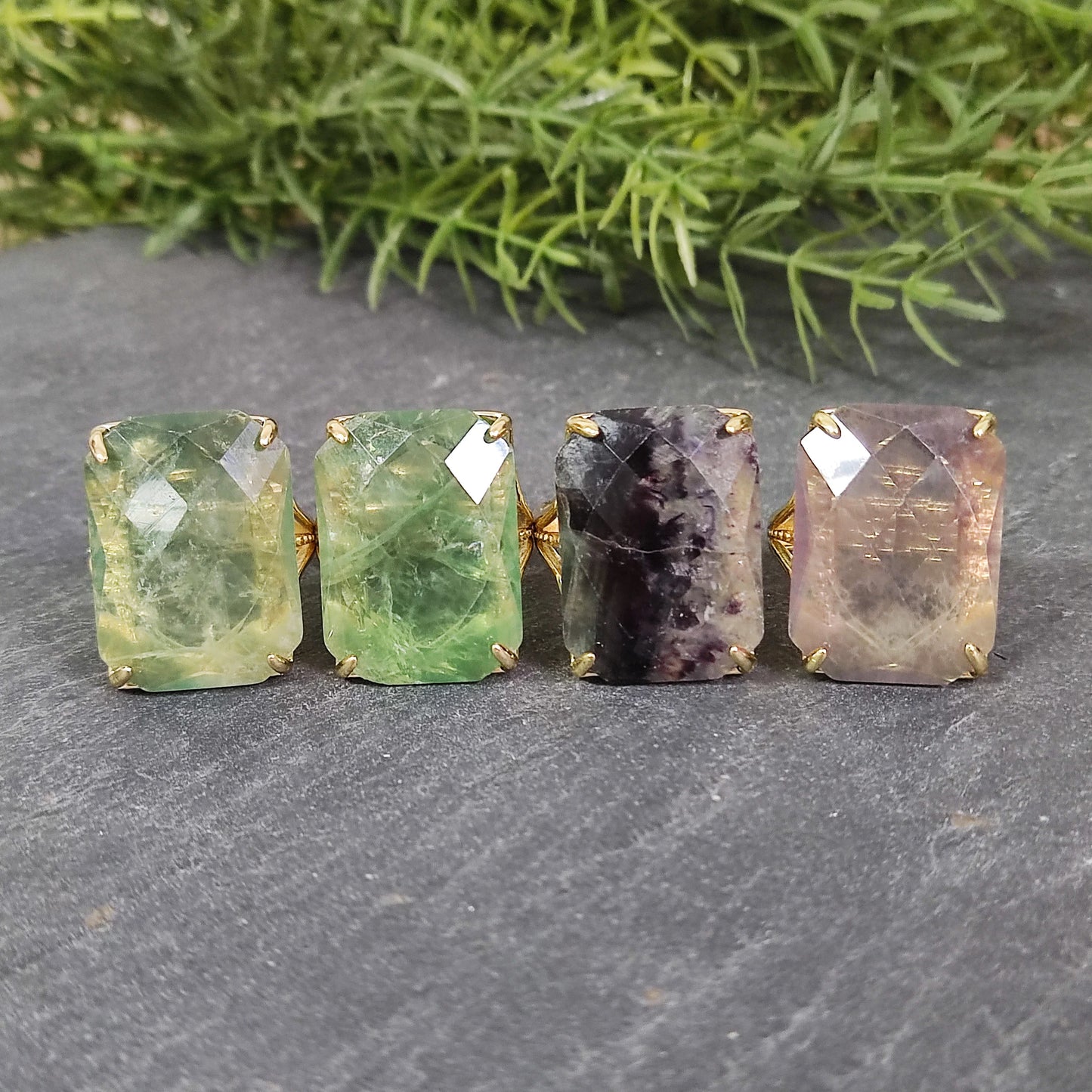 Rectangular Crystal Gemstone Rings for Women