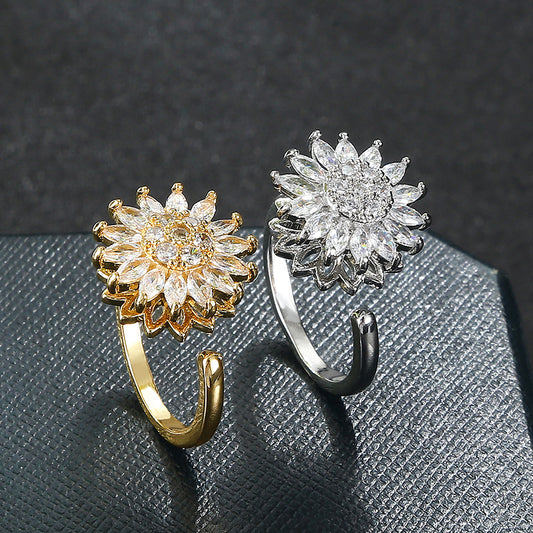 Sunflower Rotating Open Ring Women's Flower Fashion Ring
