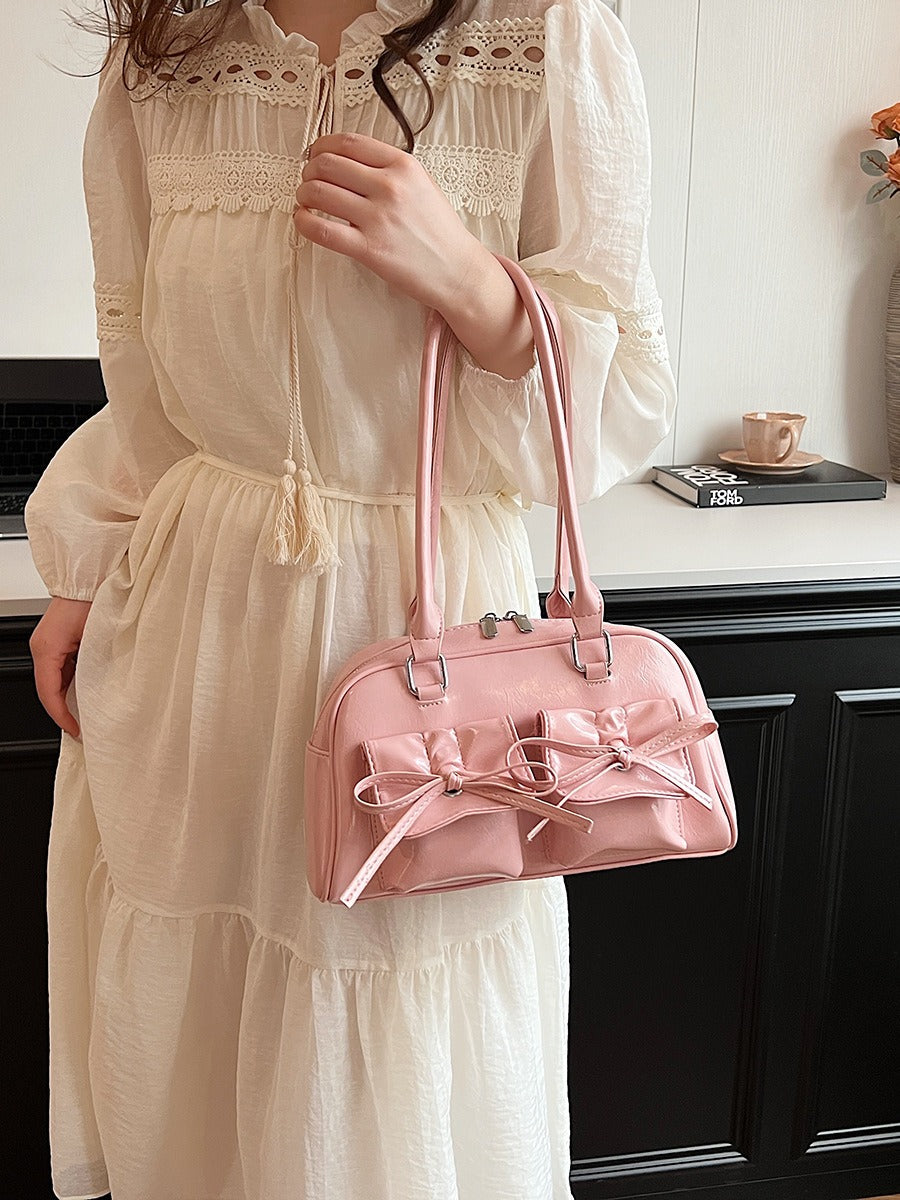 Bow Baguette Shoulder Messenger  Handbag